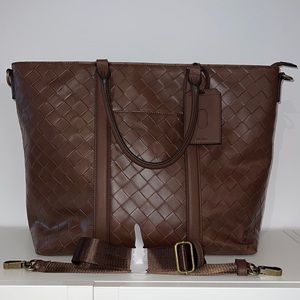 Woven Vegan Laptop Tote Bag with Padded Interior Pocket and Travel Sleeve